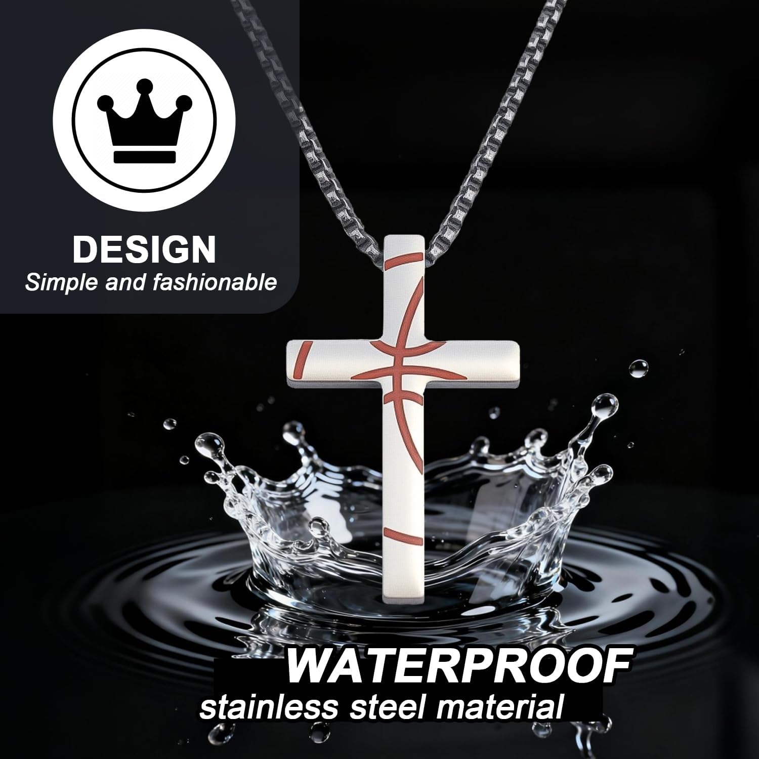 2 PCS Basketball Stainless Steel Cross Necklace for Men, Cross with Bible Verse Stainless Steel Pendant Necklace, Religious Sports Gifts for Men - Image 3