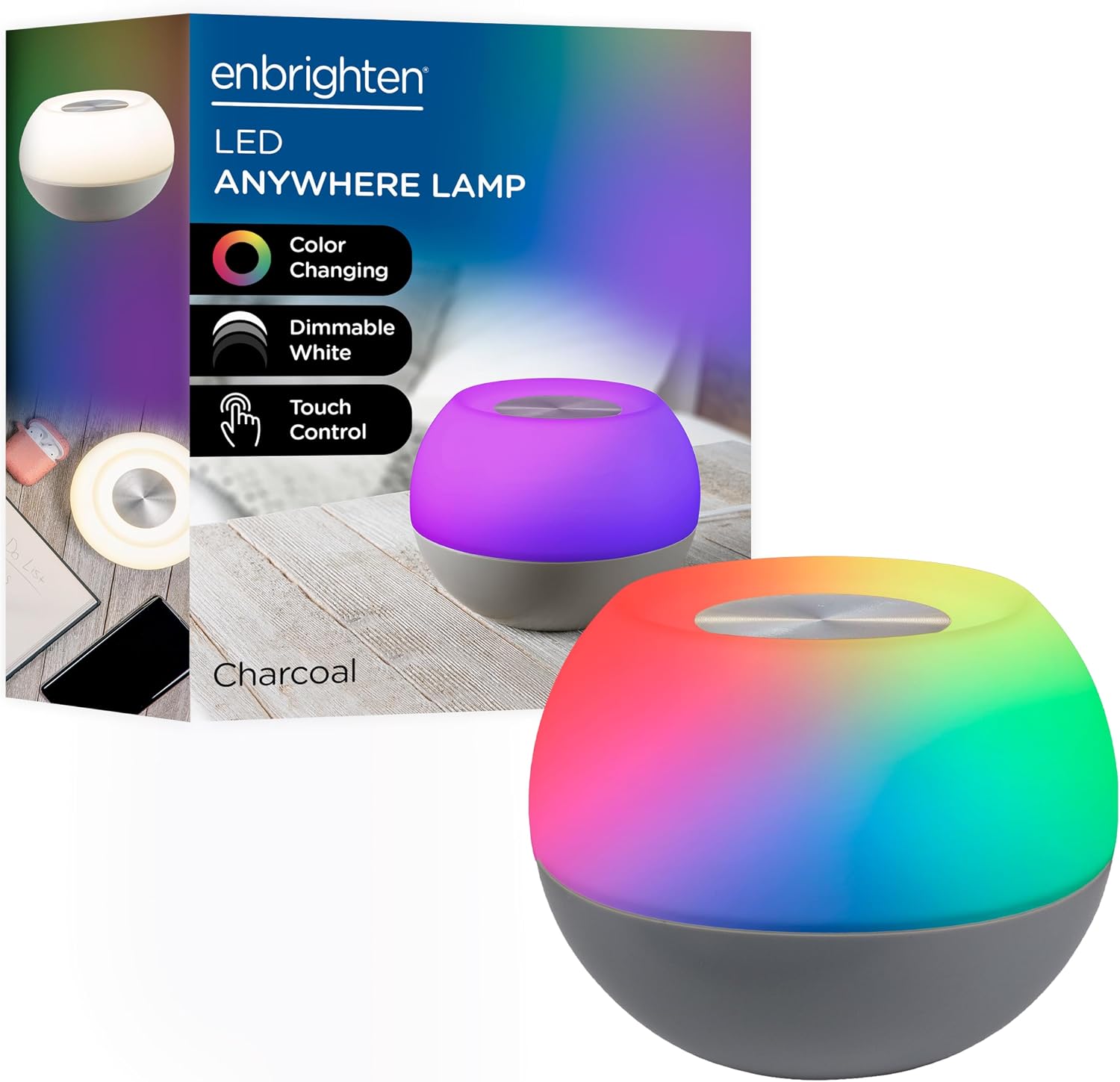 Enbrighten Color-Fusion LED Lamp, Modern Night Light, Touch Sensor, Dimmable Whites & Vibrant RBG Colors, Dorm Essentials, Ideal for Gaming, Office, Living Room, Kids Bedroom, Reading Light, 58148
