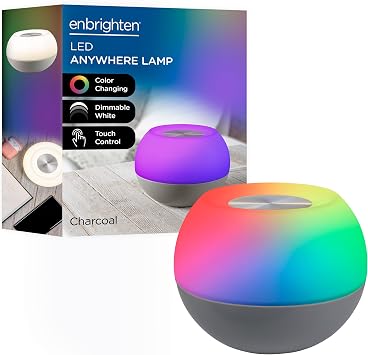 Enbrighten Color-Changing LED Lamp, Modern Night Light, Dimmable White & Vibrant RGB, Touch Sensor On/Off, Compact, Ideal for Bedside, Office, Dorm, Kids Room, Gray, 48080