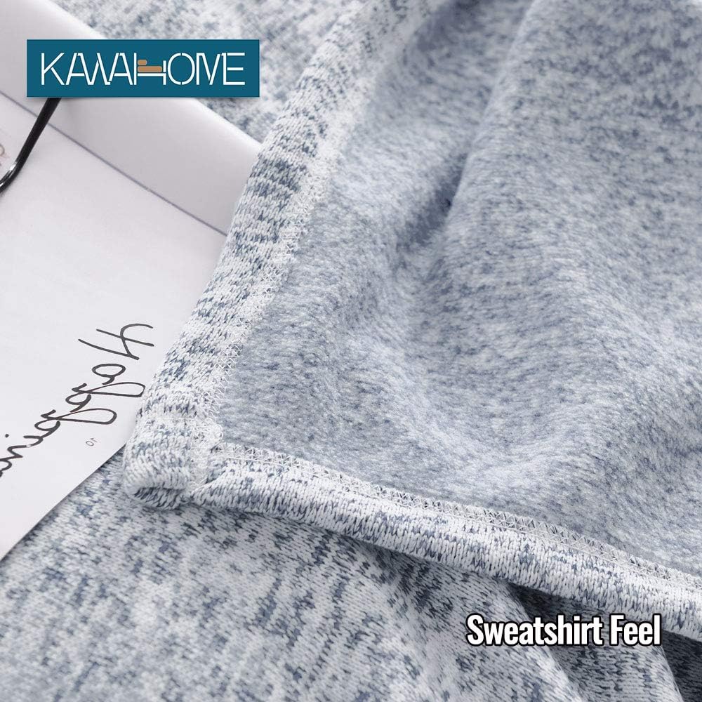 KAWAHOME Knit Blanket Lightweight Soft Breathable Cozy Fuzzy Heather Jersey Comfortable Thin Blanket 280GSM for Couch Sofa Bed, King Size 108"X90" (Blue and White) : Home & Kitchen