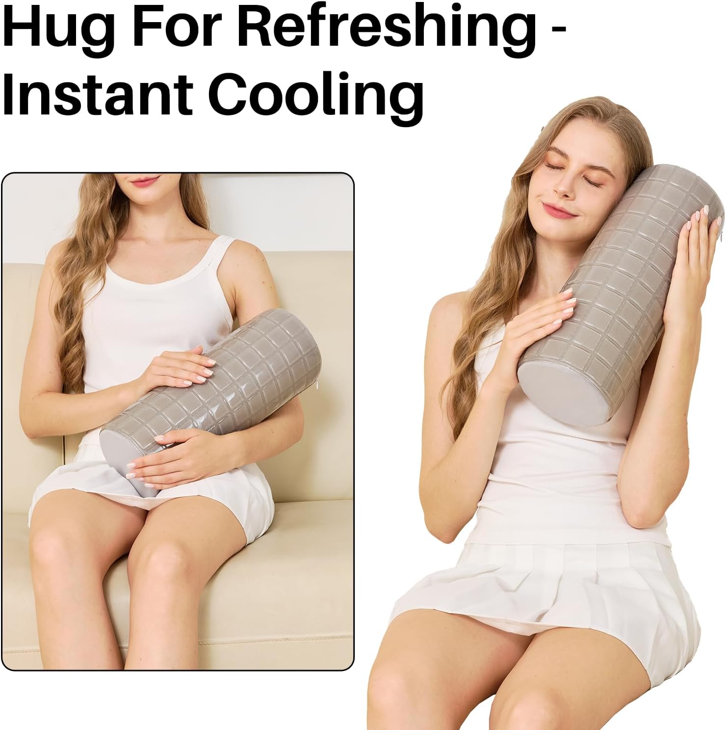 Cervical Roll Pillow With Cooling Gel Cover, Cooling Pillow for Hot Sleepers, Small Neck Roll Pillow, High Density Foam Neck Round Pillow for Sleeping, Cylinder Bolster Pillow for Bed, Legs and Back - Image 8