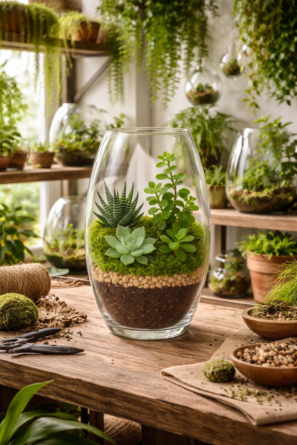 Crystal Clear Oval Dholak Shape Glass Vase for Terrarium Making, Pack of 1, 10 Inch-image-1