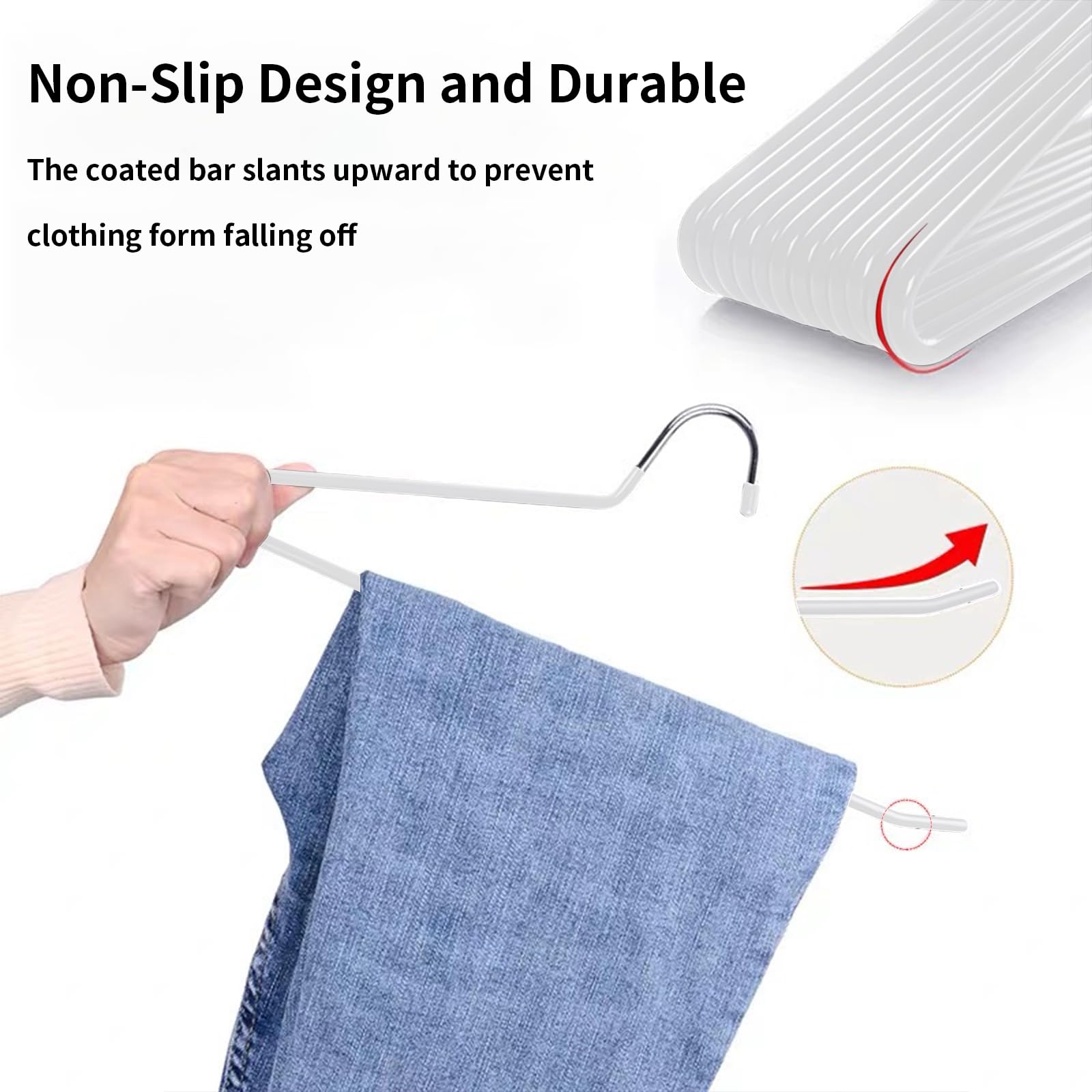 ABHENG Perchas para Pantalones con Lado Abierto, Perchas organizadoras, Paquete de 50, Metal Cromado, 38 x 0,4 x 13 cm, Blanco, AIY0550W