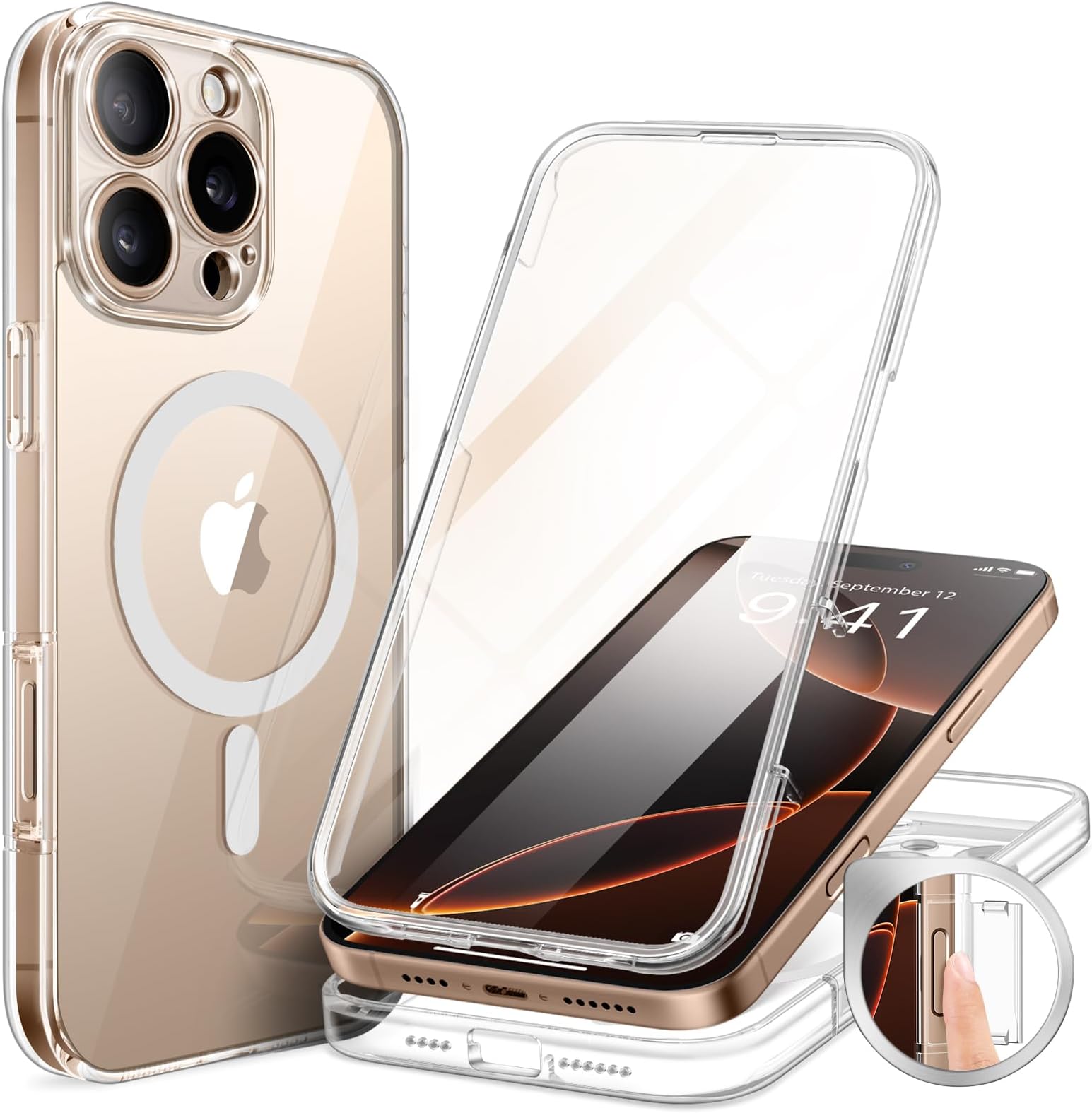 BERFY Magnetic for iPhone 16 Pro Max Case 6.9", [Compatible with Magsafe] Built-in 9H Tempered Glass Screen Protector & Upgraded Camera Protection, Full-Body Shockproof Phone Case for 16 ProMax, Clear