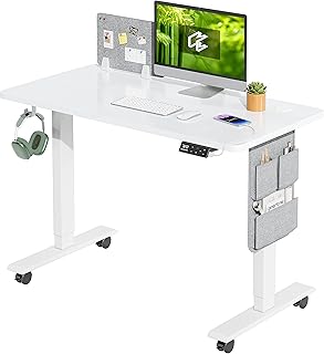 Height Adjustable Desk 100 x 60cm Easy to Assemble Desk Height Adjustable Electric with 4 Memory Buttons and Memoboard and 360° Wheels Desk SN1