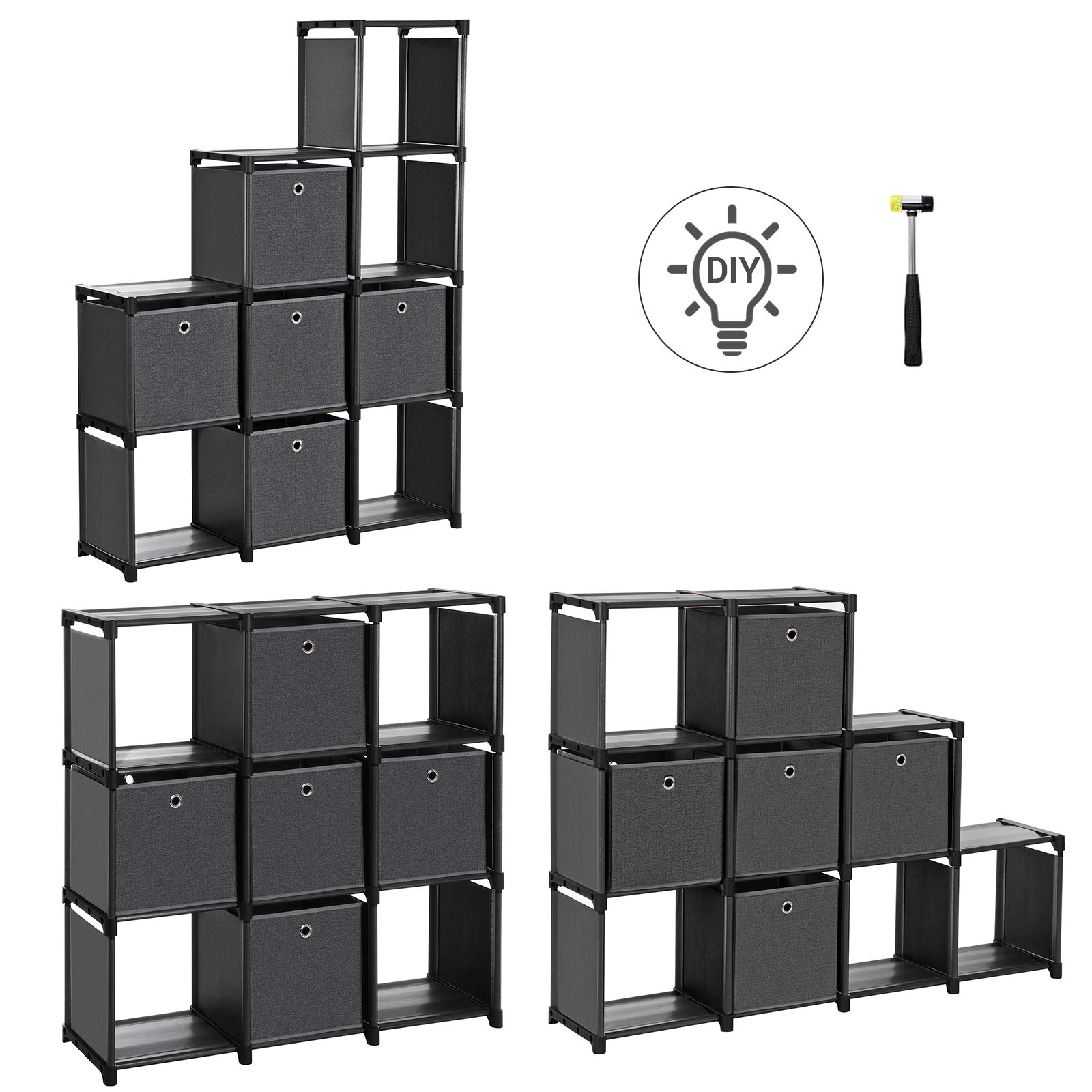 SONGMICS Cube Storage, 9Cube Bookcase, Ladder Storage Unit with 5