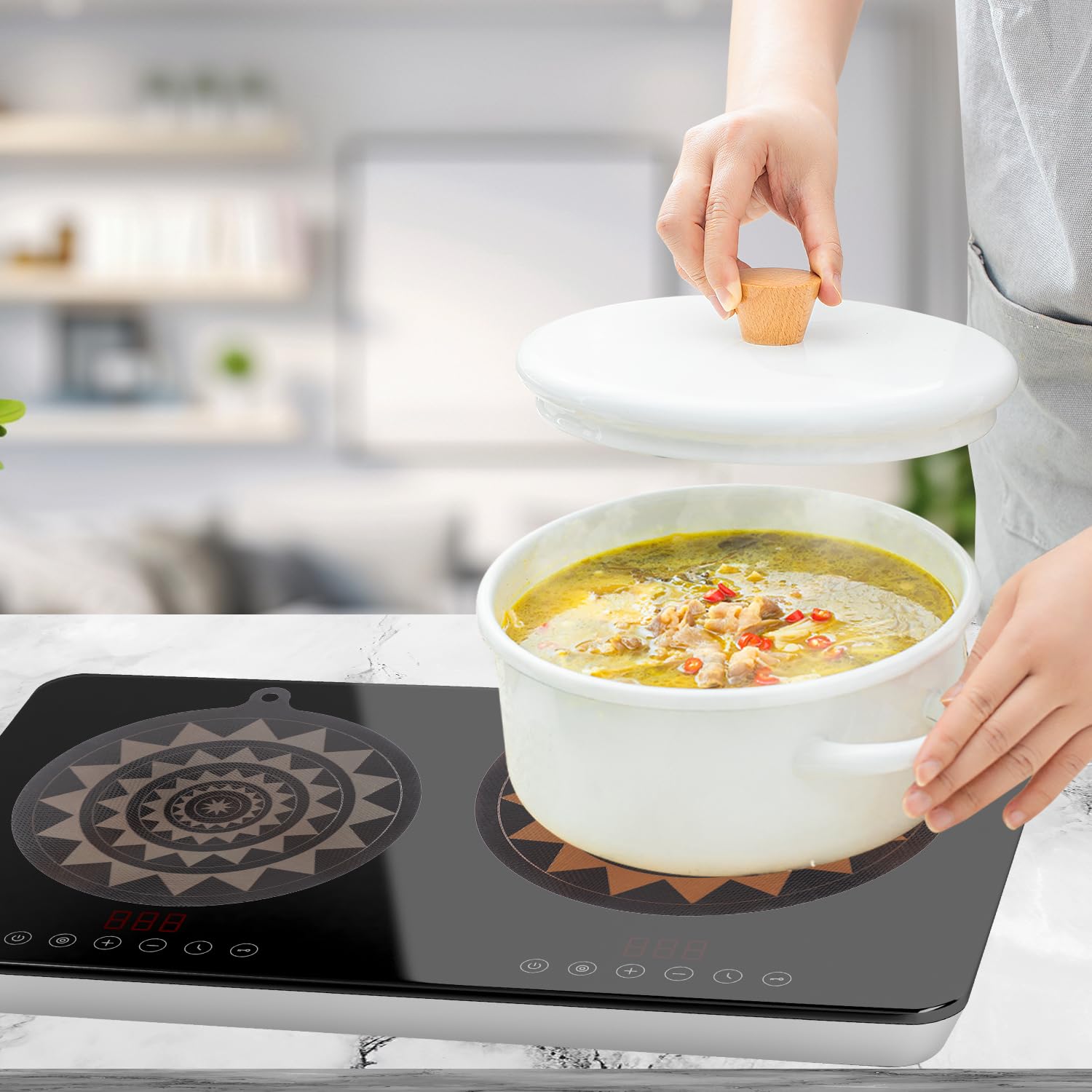 Thermochrome Silikon-Schutzmatten Für Induktionsherde – 2 Stück, Ø 24 Cm – Rutschfest & Farbwechselnd Bei Hitze