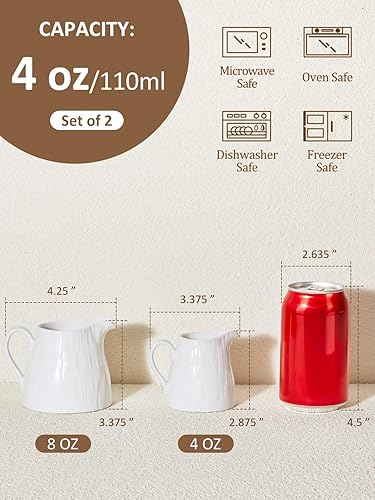 Miniatura 9 de Yedio Jarra de crema de leche de porcelana con asa, jarra de crema de porcelana blanca de 17 onzas para café y té