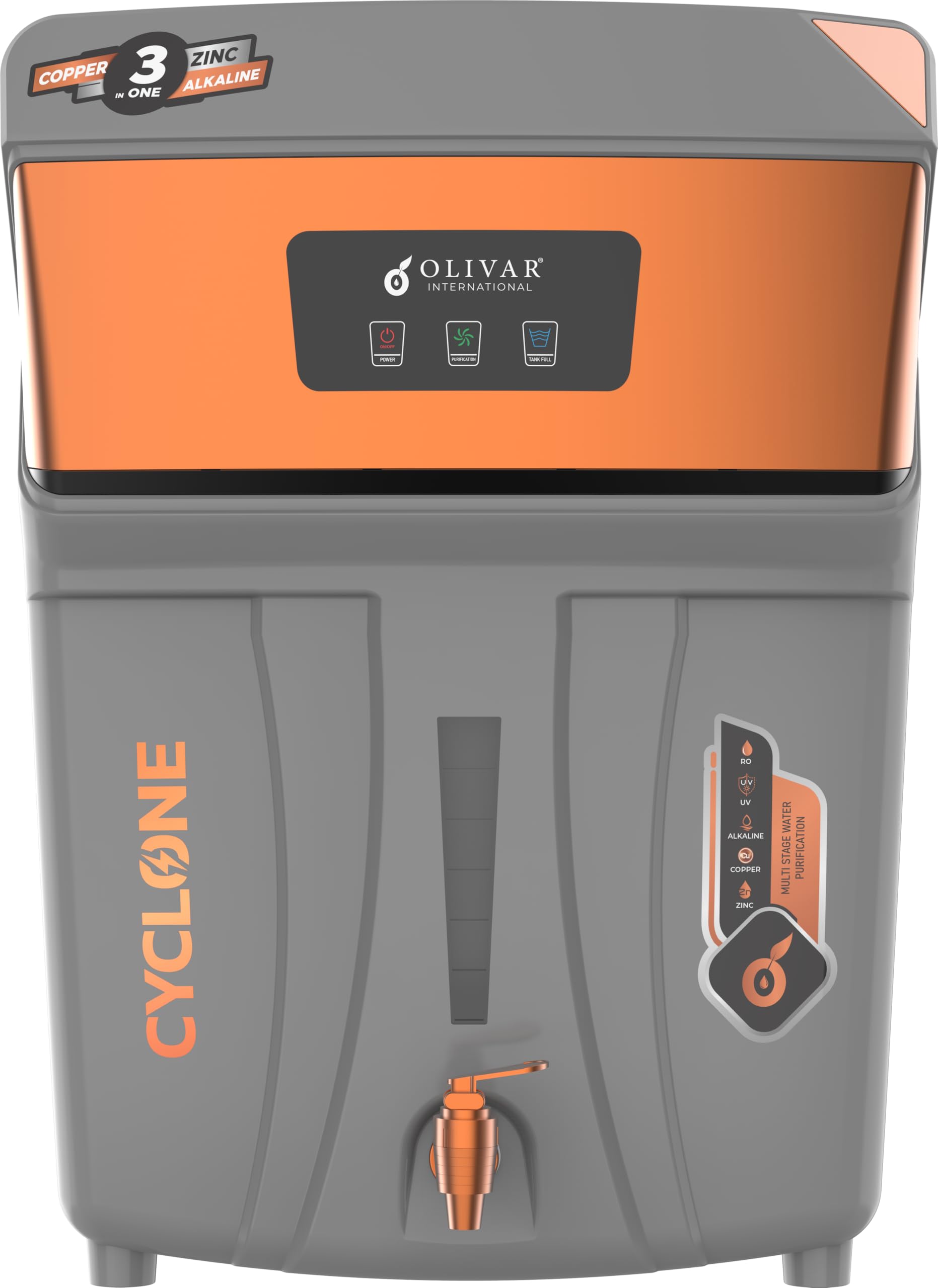 OLIVAR Cyclone RO Water Purifier with Alkaline, Copper & Zinc, UV + TDS Adjuster, RO+UV+UF+TDS Water Purifier for Healthy (11 liter Large Storage Tank) (Gray)-image-39