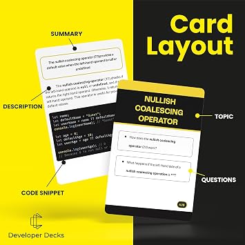 Javascript Flashcards 130-Cards | Learn Javascript Concepts & Syntax | 11 Sections for Beginners & Advanced Coders