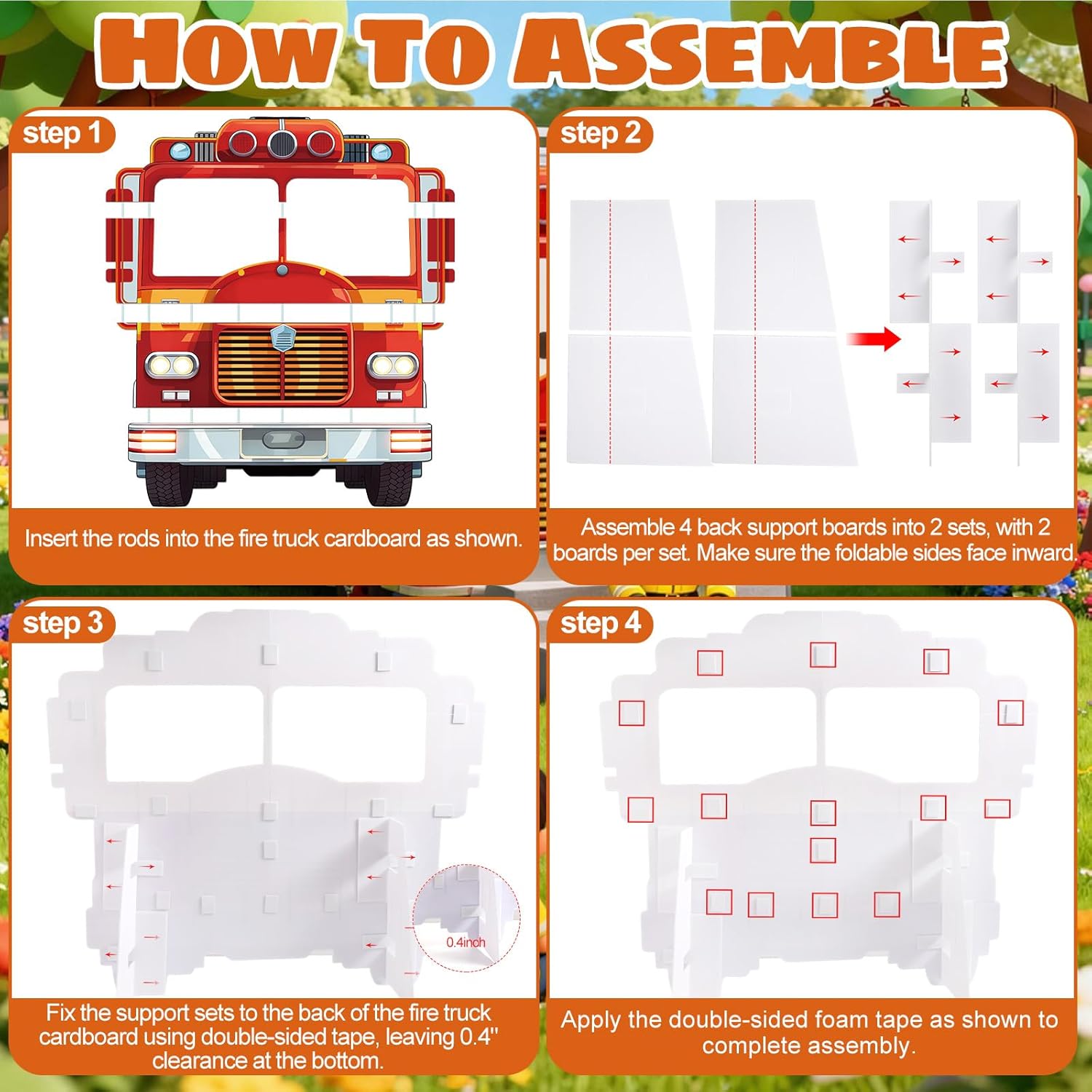 4ft Life Size Fire Truck Cardboard Cutout Standee, Large Firefighter Party Decoration Photo Booth Props Standup Backdrop for Firetruck Baby Shower Birthday Classroom School Events