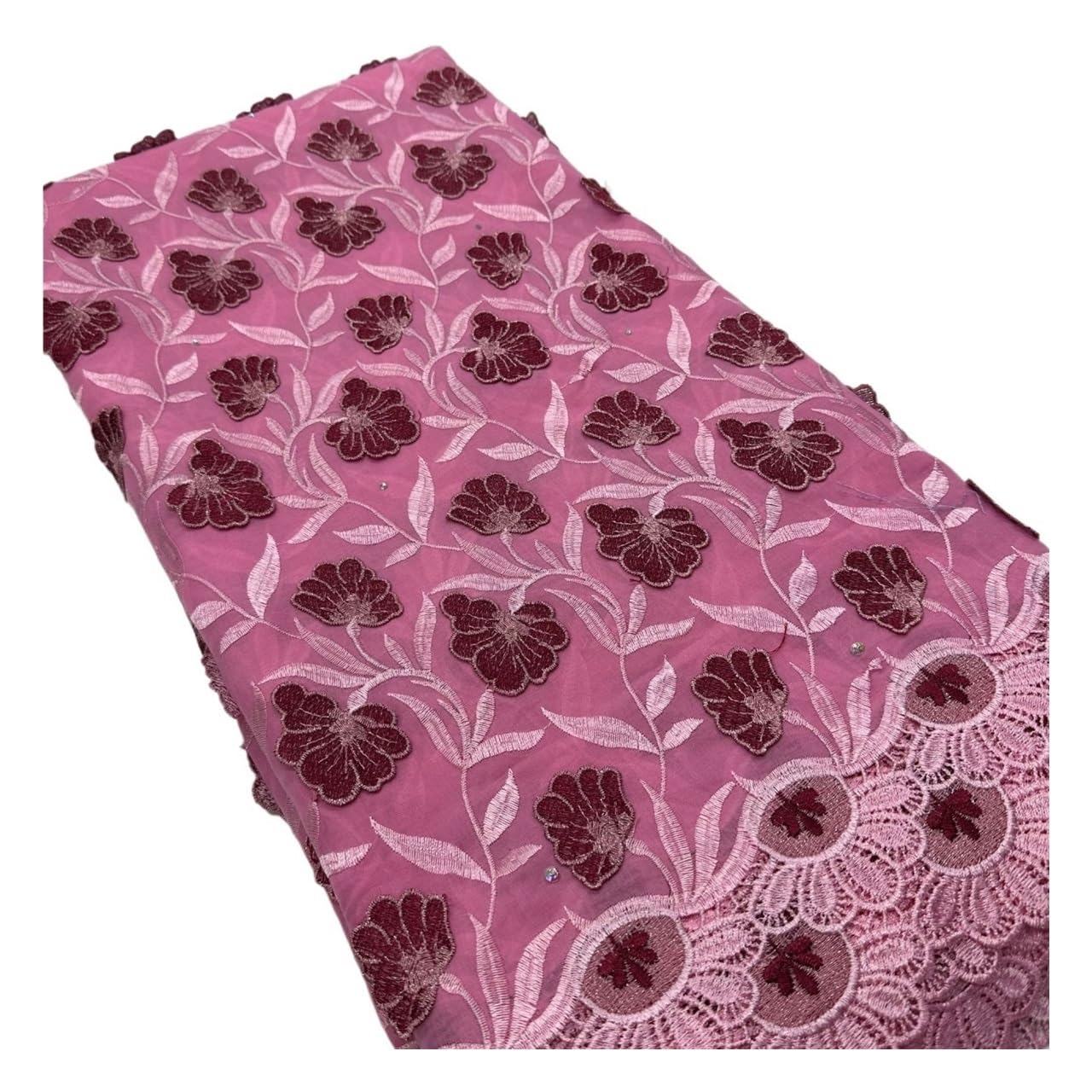 Haftowana koronka z kwiatowym wzorem, 5 jardów bawełniana koronka, haft 3D rozpuszczalny w wodzie do sukni ślubnej, szew wielokolorowy (Pink2)
