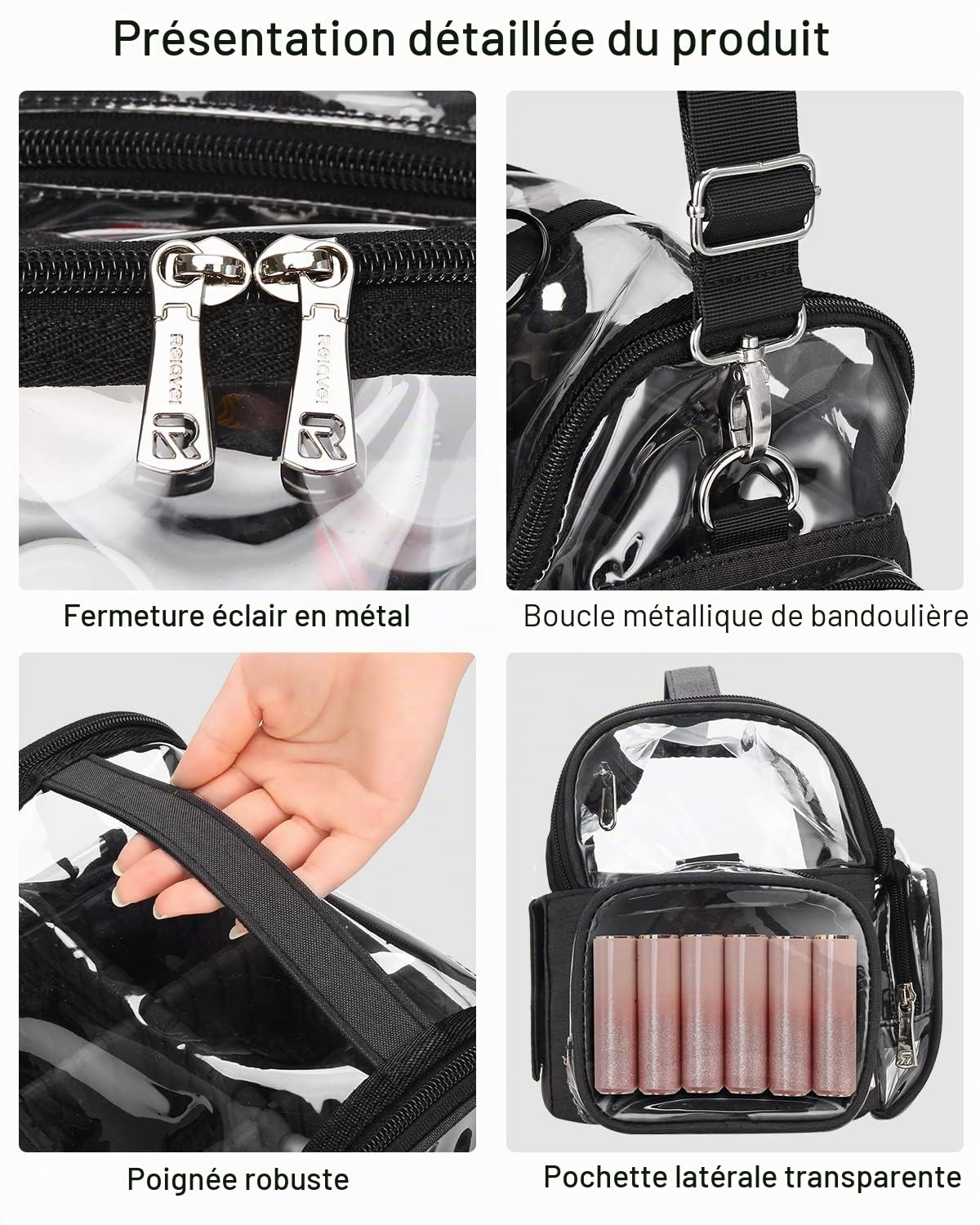 Relavel Étui pour pinceaux de maquillage professionnel, étui de voyage transparent etanche, ouverture complete, facile d'accès, avec sangle regulable