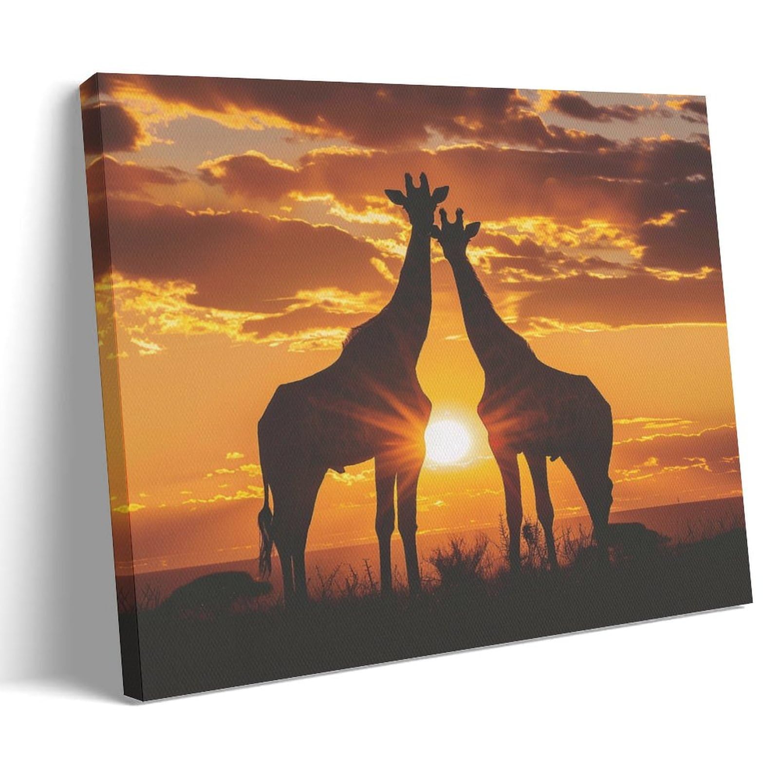 FYFMUSHE Beautiful Giraffe Canvas Wall Art Paintings Sunset Rustic Abstract Animal Pictures on Canvas Prints Framed Ready to Hang Artwork for Bedroom Home Decor 08x12inch(20x30cm)