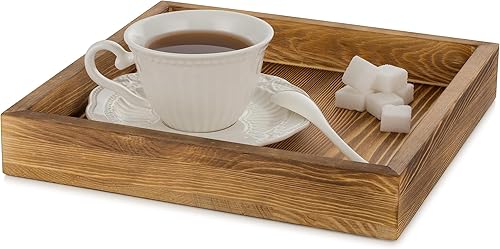 Miniatura 5 de Hanobe Bandeja otomana cuadrada de madera pequeña bandeja cuadrada de madera soplada para servir casa de campo para mesa de café, organizador de