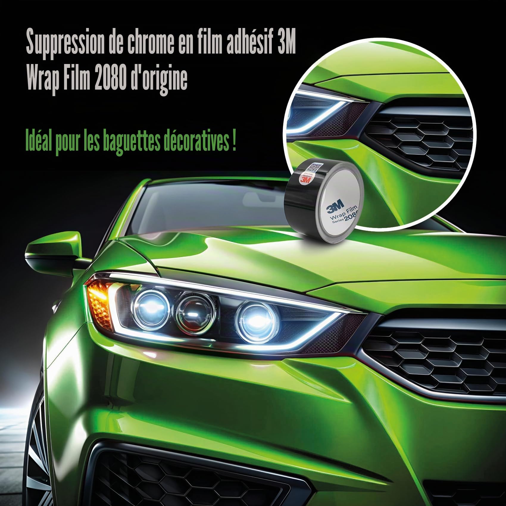 3M 2080 Bandes décoratives autocollantes et résistantes aux intempéries, 50 mm de large, avec raclette et couteau, pour moulures de voiture, moto, noir brillant, 5 m de long