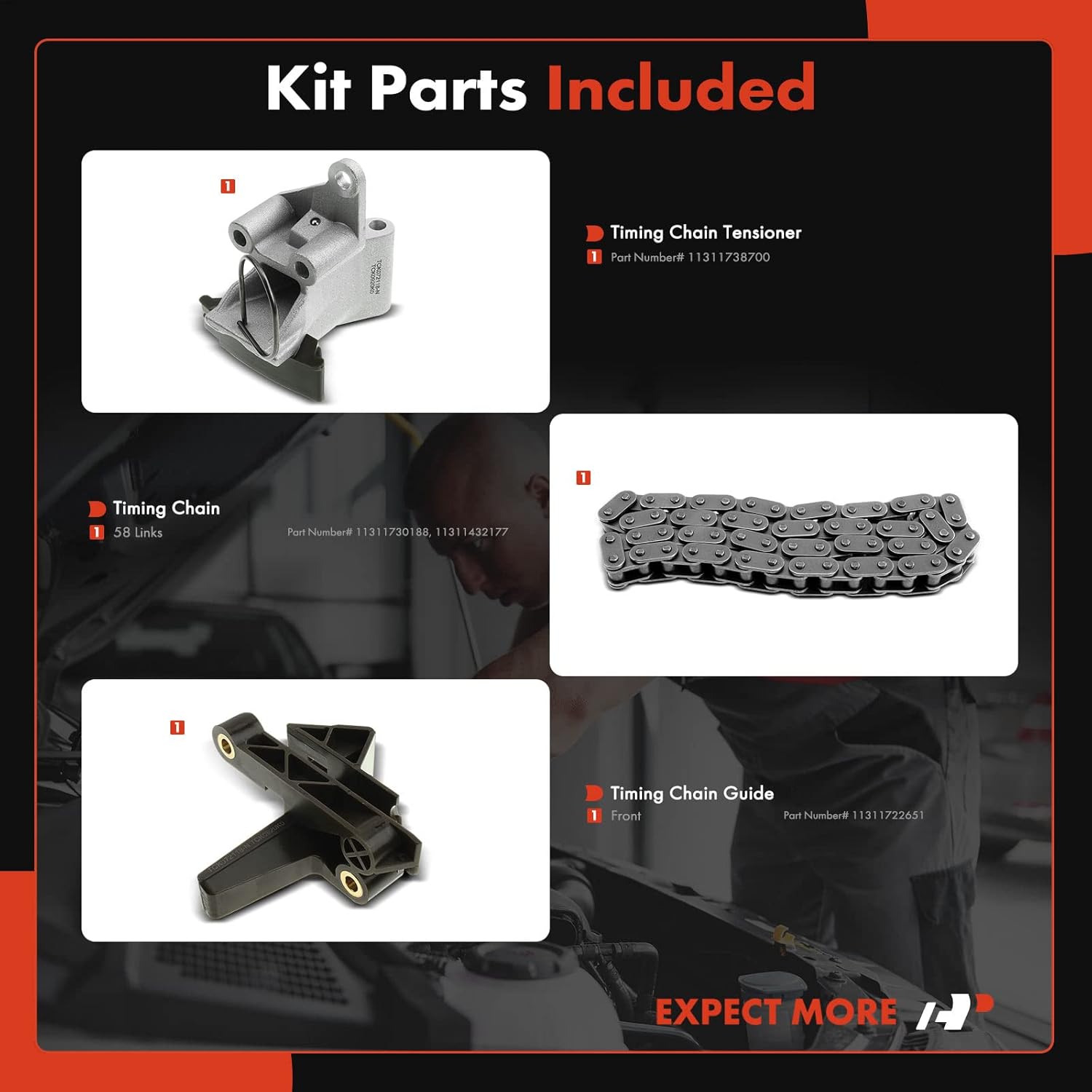 A-Premium Engine Timing Chain Kit W/Tensioner & Guide [fit DOHC, 6Cyl 2.0 2.2 2.5 2.8 3.0] Compatible with BMW X3 X5 E83, Z4 E85, Z3 E36, [3,5 Series E34 E36 E39 E46 E60] 320i, 325i, 330i, 525i, 530i