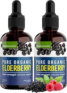 Organic Elderberry Syrup, 60 Day Supply, Black Liquid Drops for Immune Support, Sambucus Elderberry Syrup - Liquid Extract Drops for Kids & Adults - Extra Strength (2 Pack)