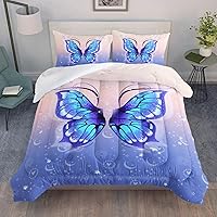 Vista 22 de Black Blue Butterfly Comforter Set for Girls Women,Boho Butterfly Sun and Moon Mandala Printed Bedding Set with 2 Pillowcases(Black Blue Twin)