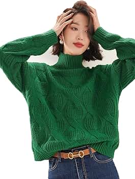 Women 2023 Fall Trendy Turtleneck Sweater, Oversized Cable