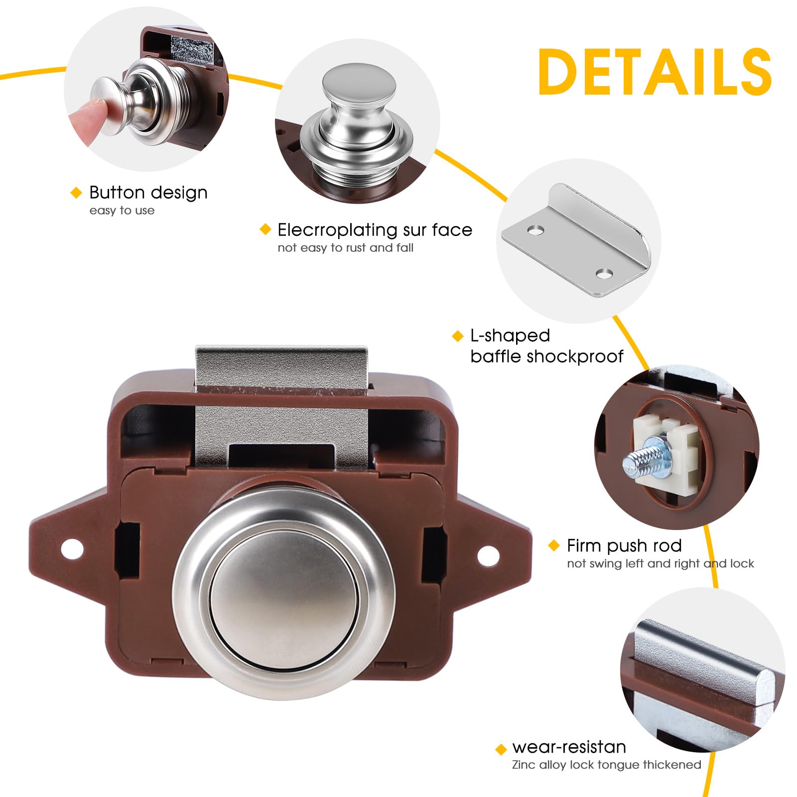 SUPAWAY 2 stuks metalen Push Lock-slot, camperkast, sleutelloos drukknopslot, vergrendeling, 15-18 mm, zilveren knop, Catch Lock, sleutelkast voor caravan, bestelwagen, jacht, camper, deurkast