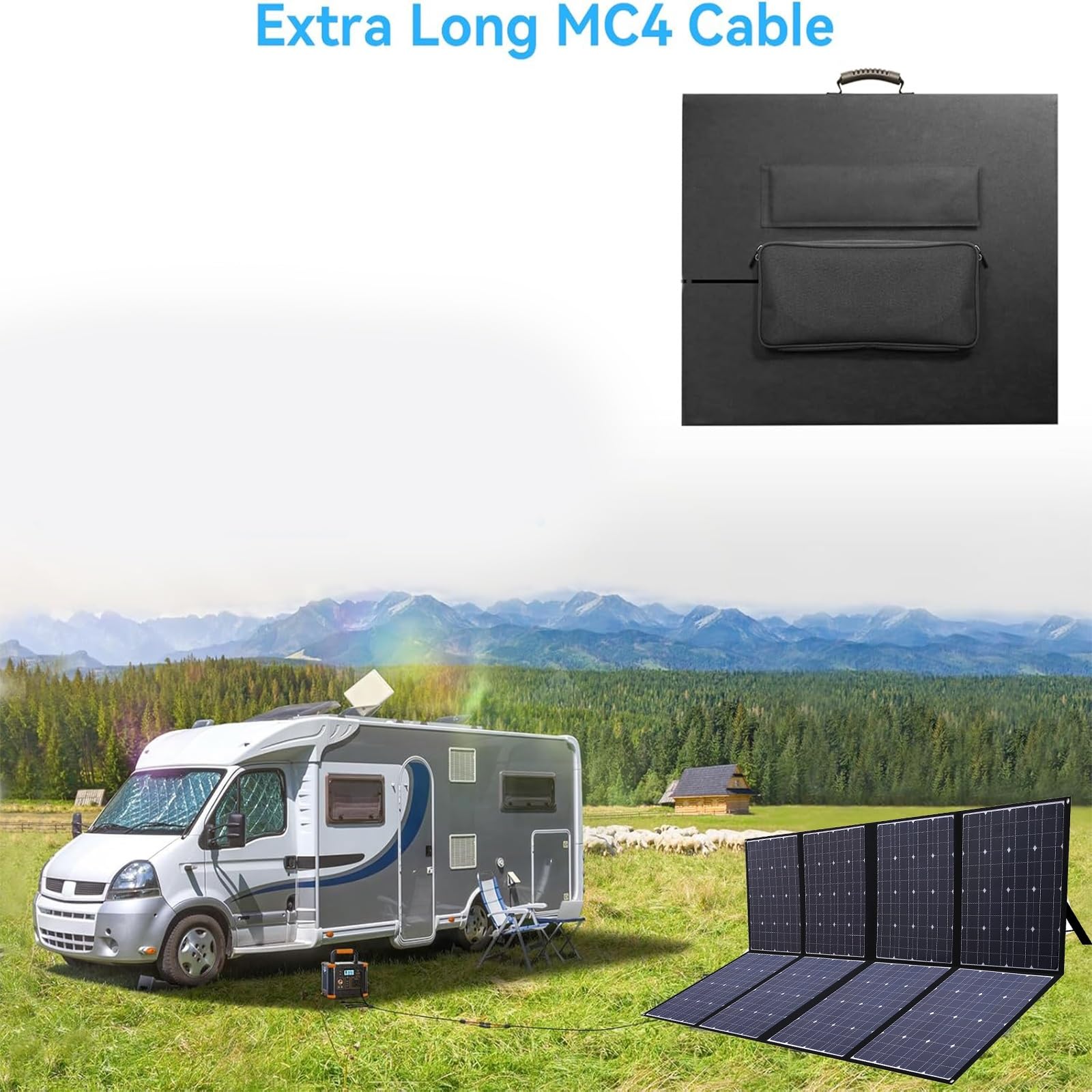 Panel solar portátil con soporte impermeable IP65 y ajustable, monocristalino plegable de 400 W, maleta de panel solar para estación de energía, caravana, camping