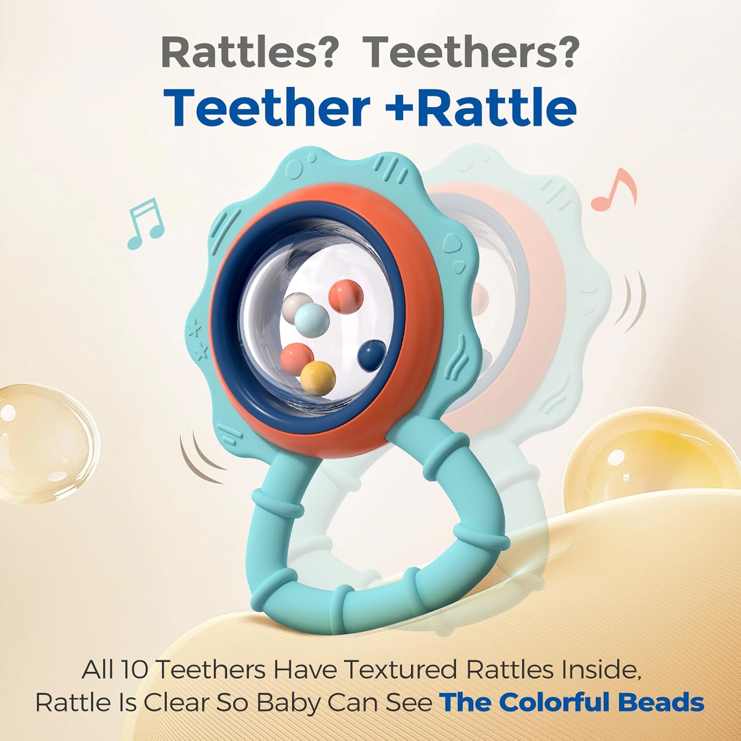 Evoceler Baby Rattles – 10 Pcs Food Grade Teething Toys 0-12 Months, Features Rattle Sound, Soft Baby Rattles 0-6 Months for Gums Soothing, Baby Teether Baby Shower Gifts with Storage Box