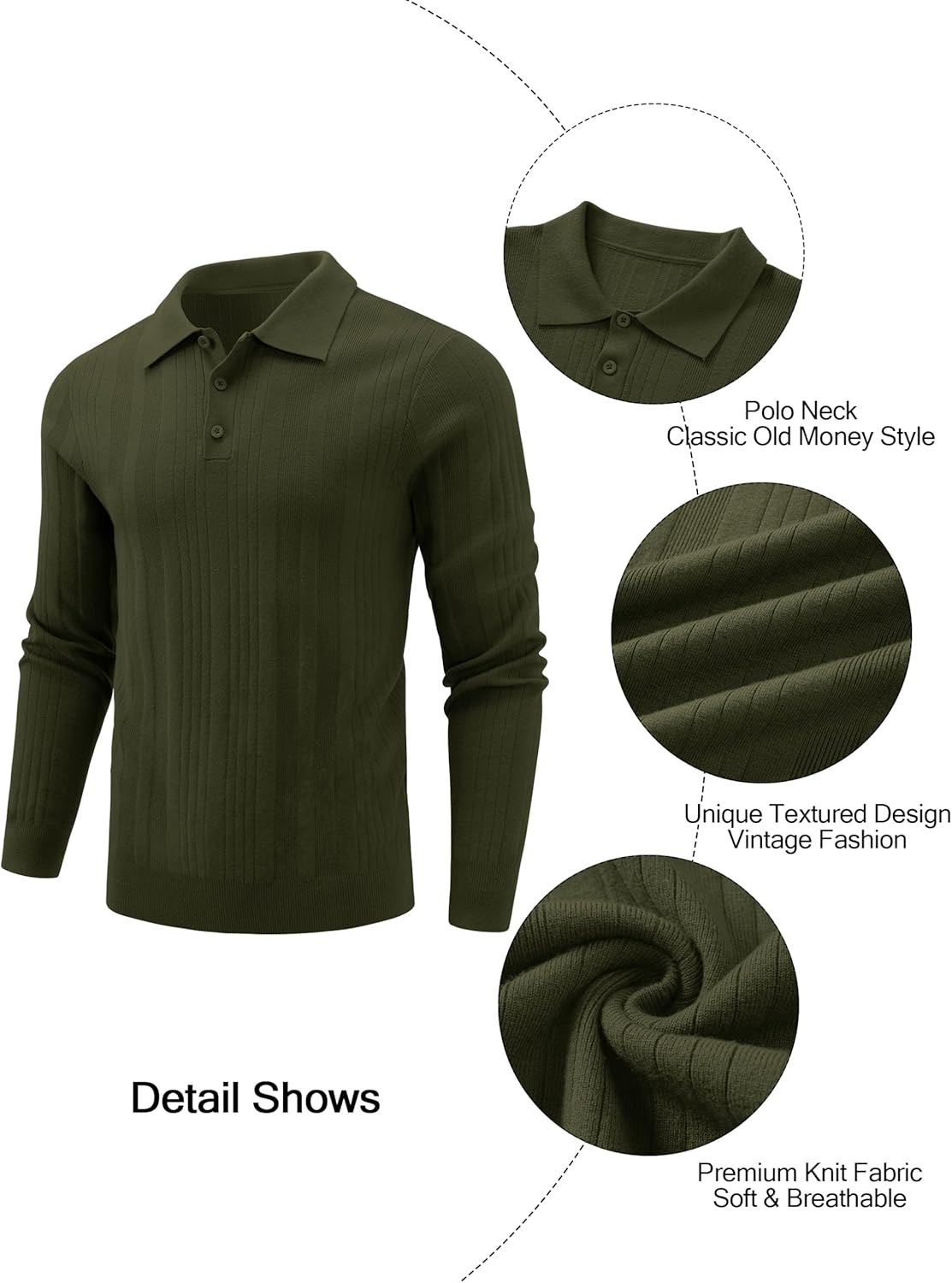 Cotrasen Mens Knit Polo Sweaters Long Sleeve Polo Lightweight Casual Button Dress Collar Pullover Cozy Textured Sweaters - Image 5