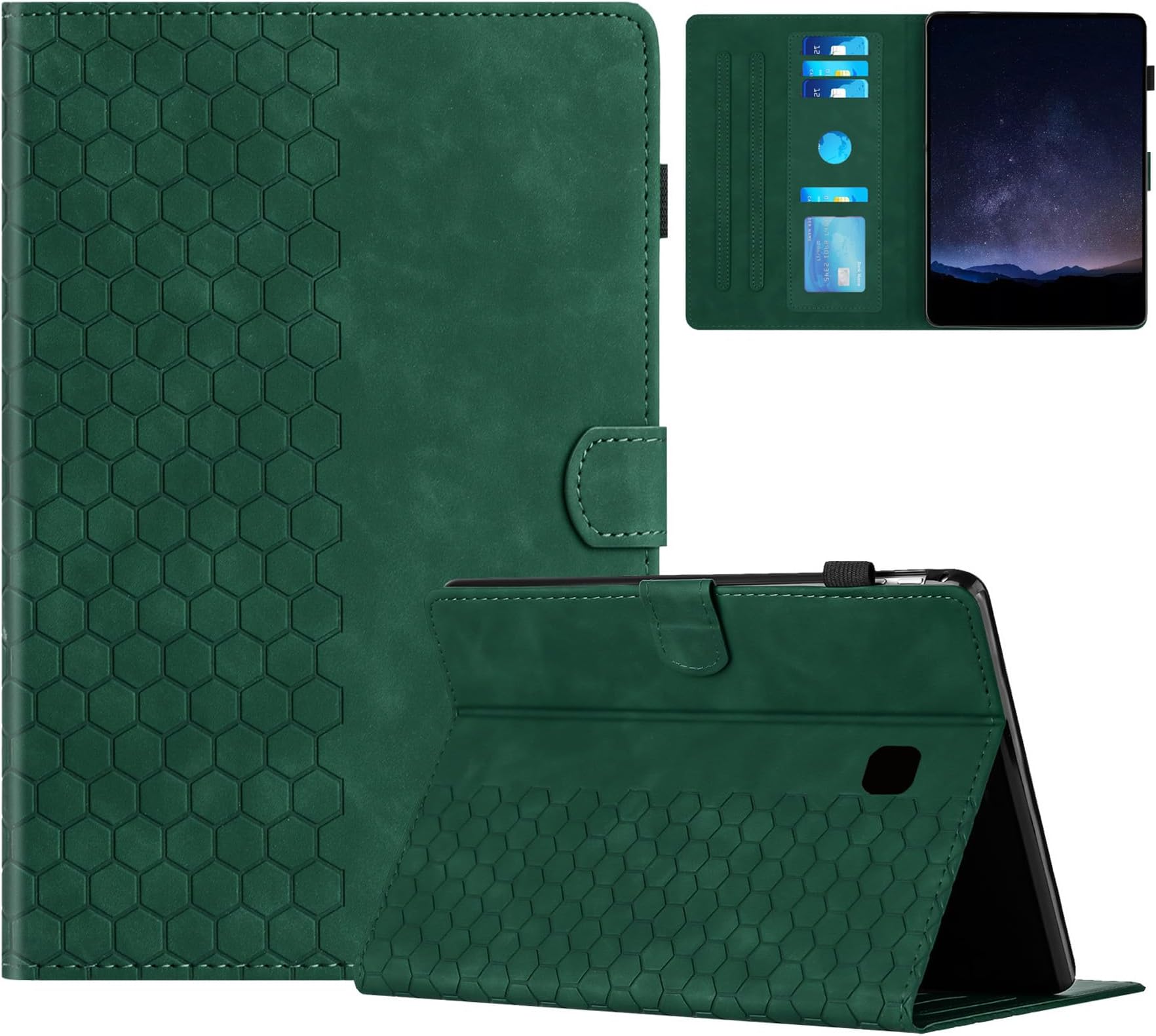 DayQiQiPu Case for Samsung Galaxy Tab S3 2017 9.7 Inch SM-T820/ T825 Honeycomb pattern Holder Kickstand Magnetic Closure Flip with Auto Wake/Sleep Protective Cover,Green