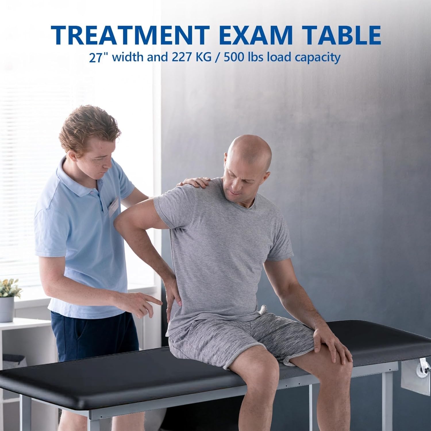 Helsevesen 27" Width Bariatric Luxe Upholstered Treatment Table with H-Brace and Adjustable Backrest，Comfortable Fixed Height Medical Exam Table, Load Capacity of 500 lbs. (227 KG)，72.5" x 27" x 31"