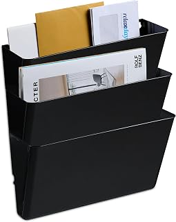 Relaxdays Zeitschriftenhalter Wand, 3er Set, A4, Kunststoff, HBT: 19x33x10,5 cm, Magazinhalter, Zeitungshalter, schwarz