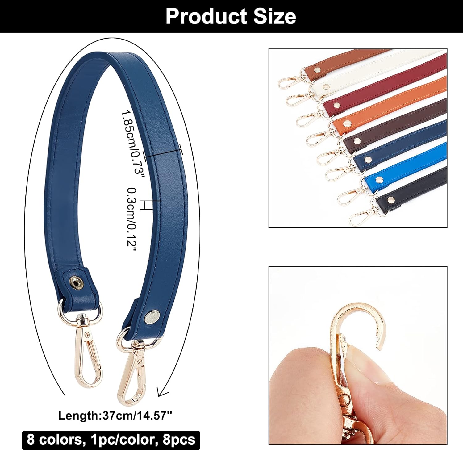SUPERFINDINGS 8 Colors Short Leather Purse Handle 1.22inch/37cm Short Clutch Bag Handles Leather Replacement Strap Full Grain Leather Purse Handle Strap with Golden Alloy Swivel Clasps for Handbags - Image 2