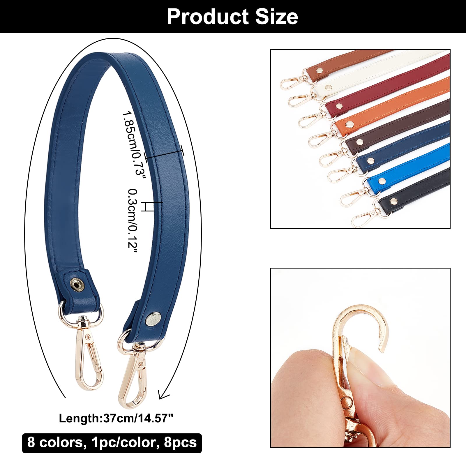 SUPERFINDINGS 8 Colors Short Leather Purse Handle 1.22inch/37cm Short Clutch Bag Handles Leather Replacement Strap Full Grain Leather Purse Handle Strap with Golden Alloy Swivel Clasps for Handbags
