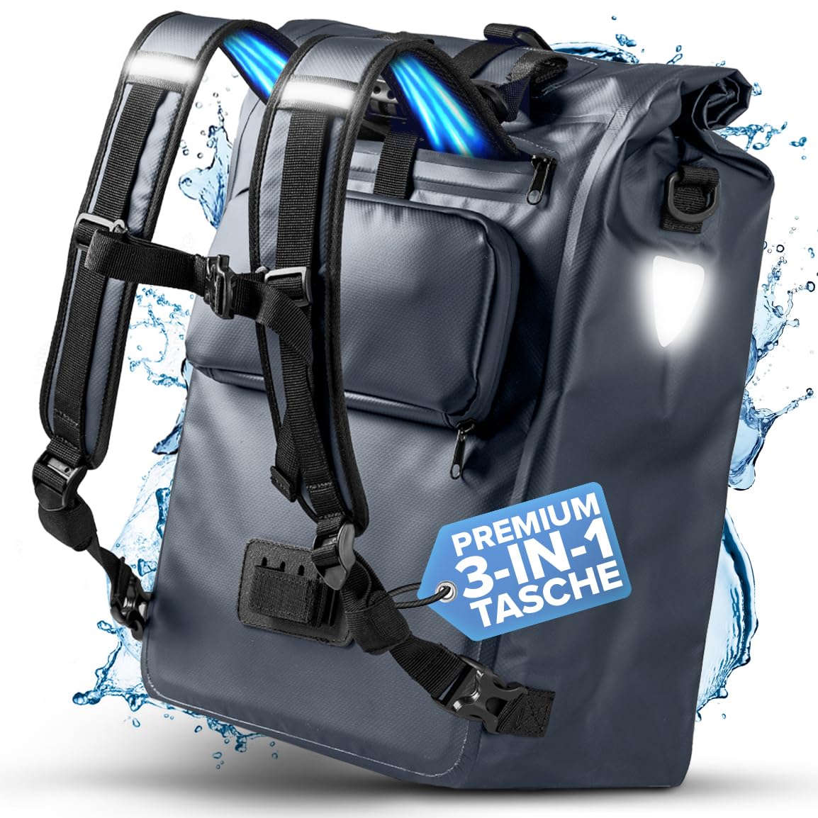 Büchel 3in1 Fahrradtasche für Gepäckträger, nutzbar als Rucksack, Umhängetasche oder Gepäckträgertasche | Fahrrad Tasche Wasserdicht & Reflektierend