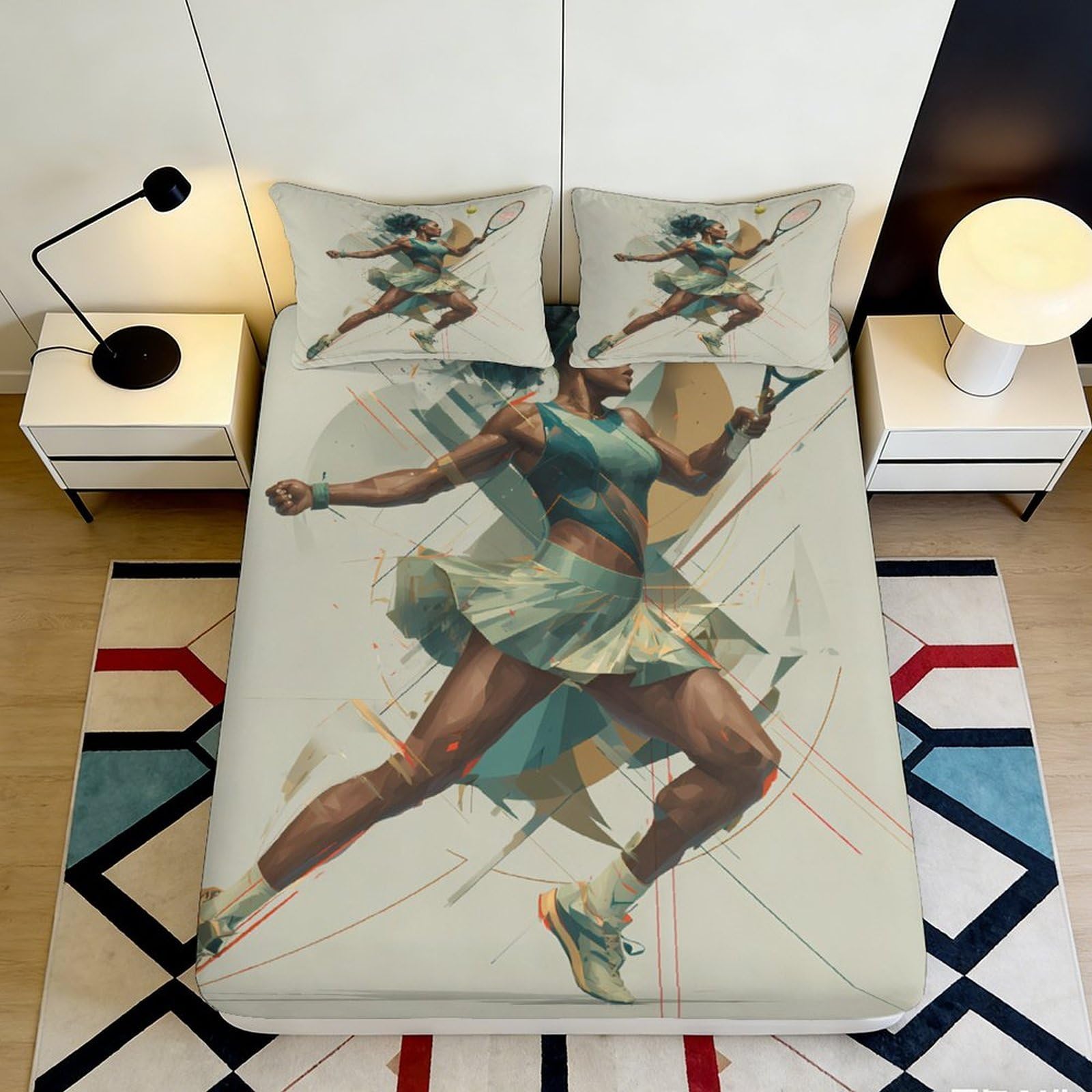 Pnayamiorkfel Style-9 3D Printed Tennis Player Fitted Sheet Microfiber Soft Athletic Art Mattress Cover For Bedroom Dorm Gift Decor 90X200x25cm