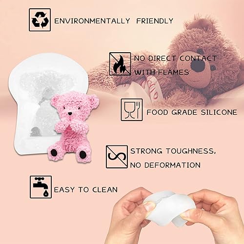 Miniatura 3 de Molde de jabón de silicona de oso 3D, molde para hornear pasteles de fondant, molde de fundición de resina de oso de felpa para bricolaje hecho a