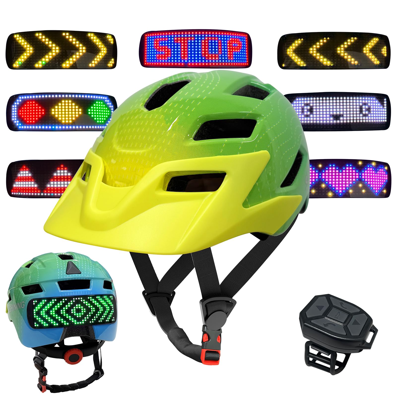 MOYACA Kids Bike Helmet with LED Lights, Remote Control Turn Signals Safety Helmet Back Light for Youth Mountain Cycling Scooter Skateboarding, Adjustable and Lightweight for Boys Girls
