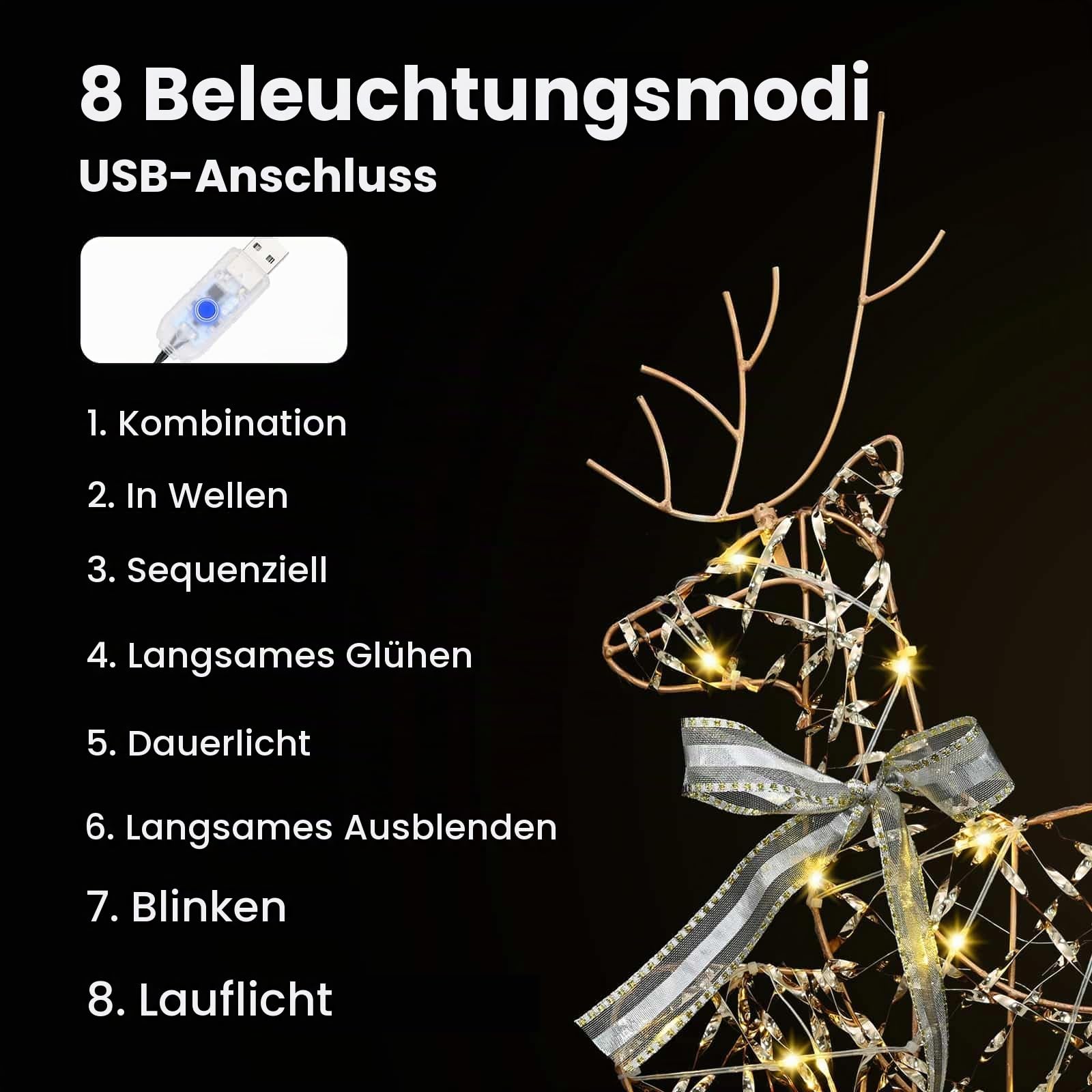 vidaXL LED Rentiere mit 60 LEDs 3 pcs Warmes Weiß PET, Wohnzimmer, Art Deco Weihnachtsdeko, LED Rentier Ornament, festliche Lichter, Innendekoration