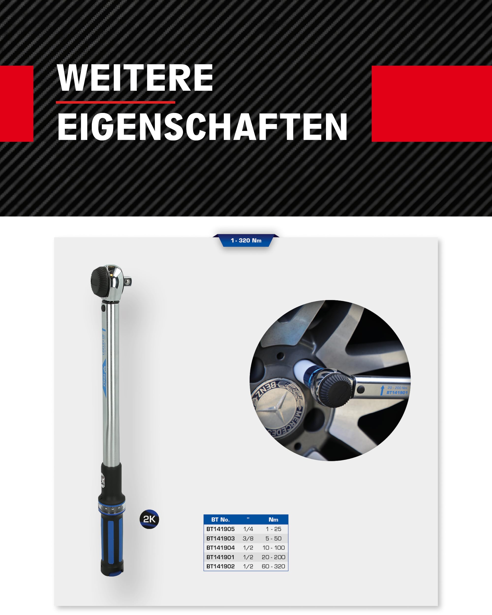 BRILLIANT TOOLS BT141902 1/2" Chiave dinamometrica con testa a cricco a quadro scorrevole , 60 - 320 Nm [Powered by KS TOOLS]