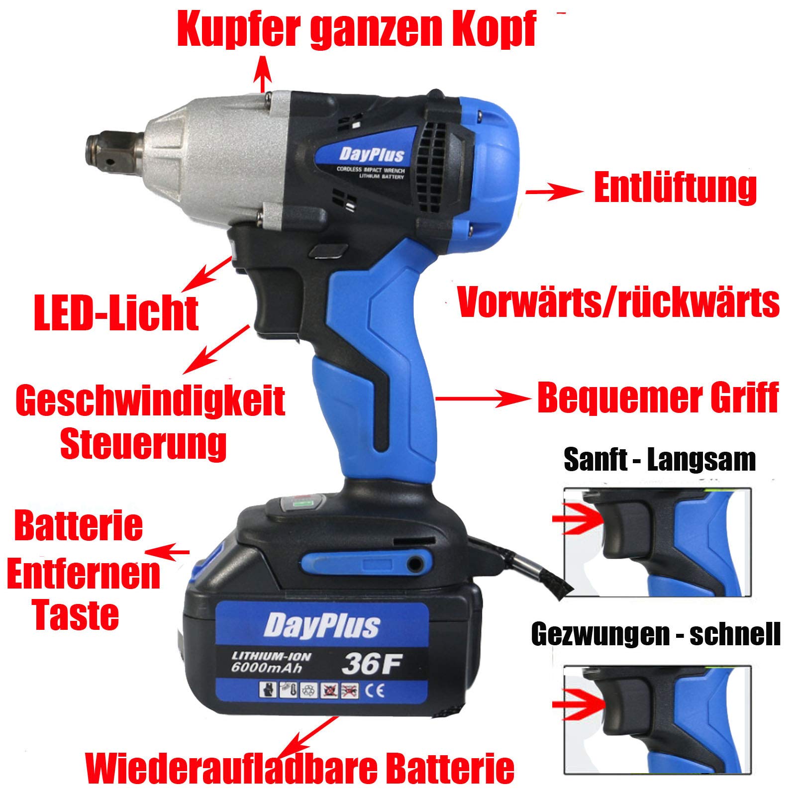 Atornillador de impacto con batería 18 V 1/2 pulgadas tornillos giratorios llave de impacto con batería 4 accesorios tuercas herramientas bricolaje artesanos