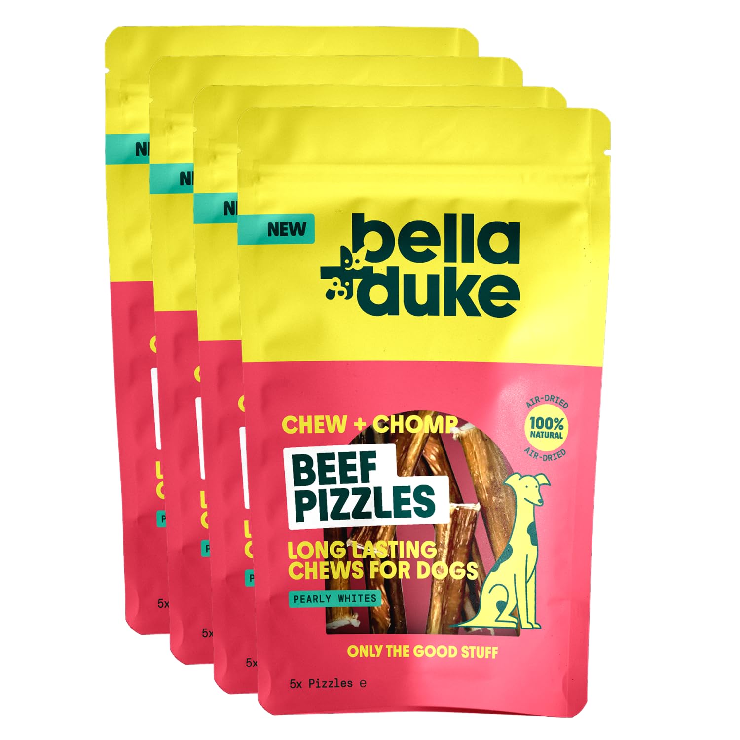 Bella+Duke Beef Pizzles for Dogs 4 Pack - Natural Alternative to Dental Sticks - Chew for Cleaner Teeth & Gums - Ideal for Teething Pups - 100% Natural Grain-Free Dog Treats