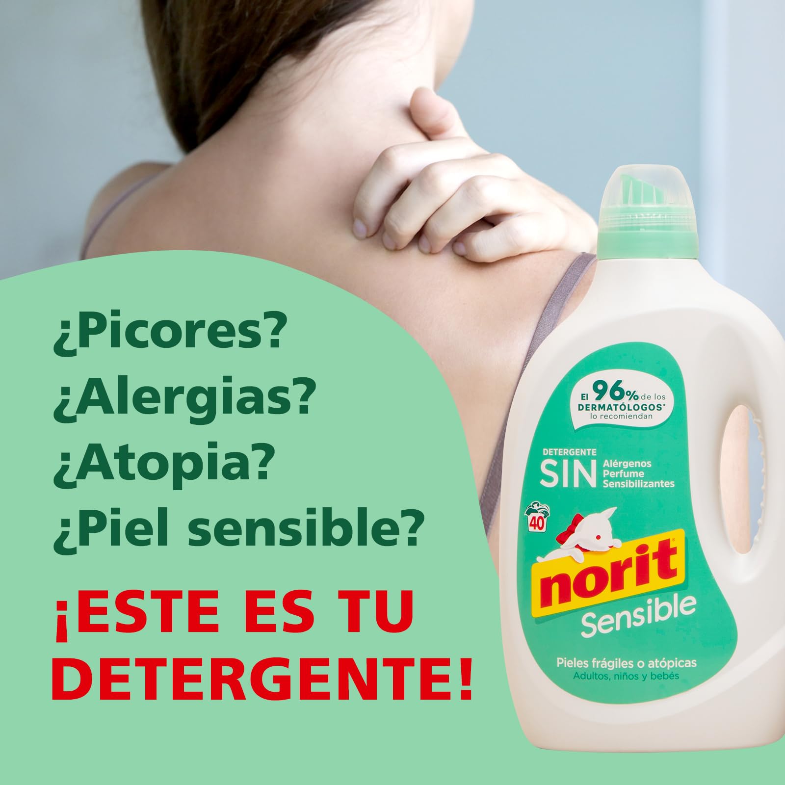 NORIT Sensible - Detergente Líquido Hipoalergénico sin perfume, para Pieles Sensibles y Atópicas, Apto para Adultos, Niños y Bebés, Pack de 3 X 2120 Ml, 6360 Mililitros