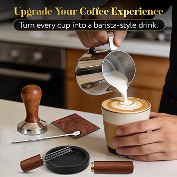 Premium 8-in-1 Coffee Tamper Set - 51mm Stainless Steel Espresso Tamper, WDT Tool & 350ml Milk Frothing Pitcher - Complete Barista Coffee Machine Accessories & Tamper Station Mat