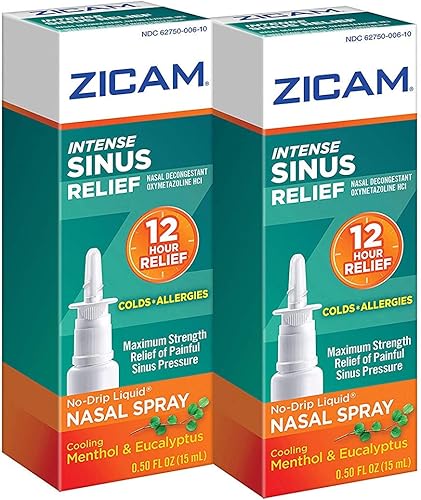 Zicam Intense Sinus Relief - Spray nasal líquido sin goteo con mentol refrescante y eucalipto, 0.5 onzas (paquete de 2)