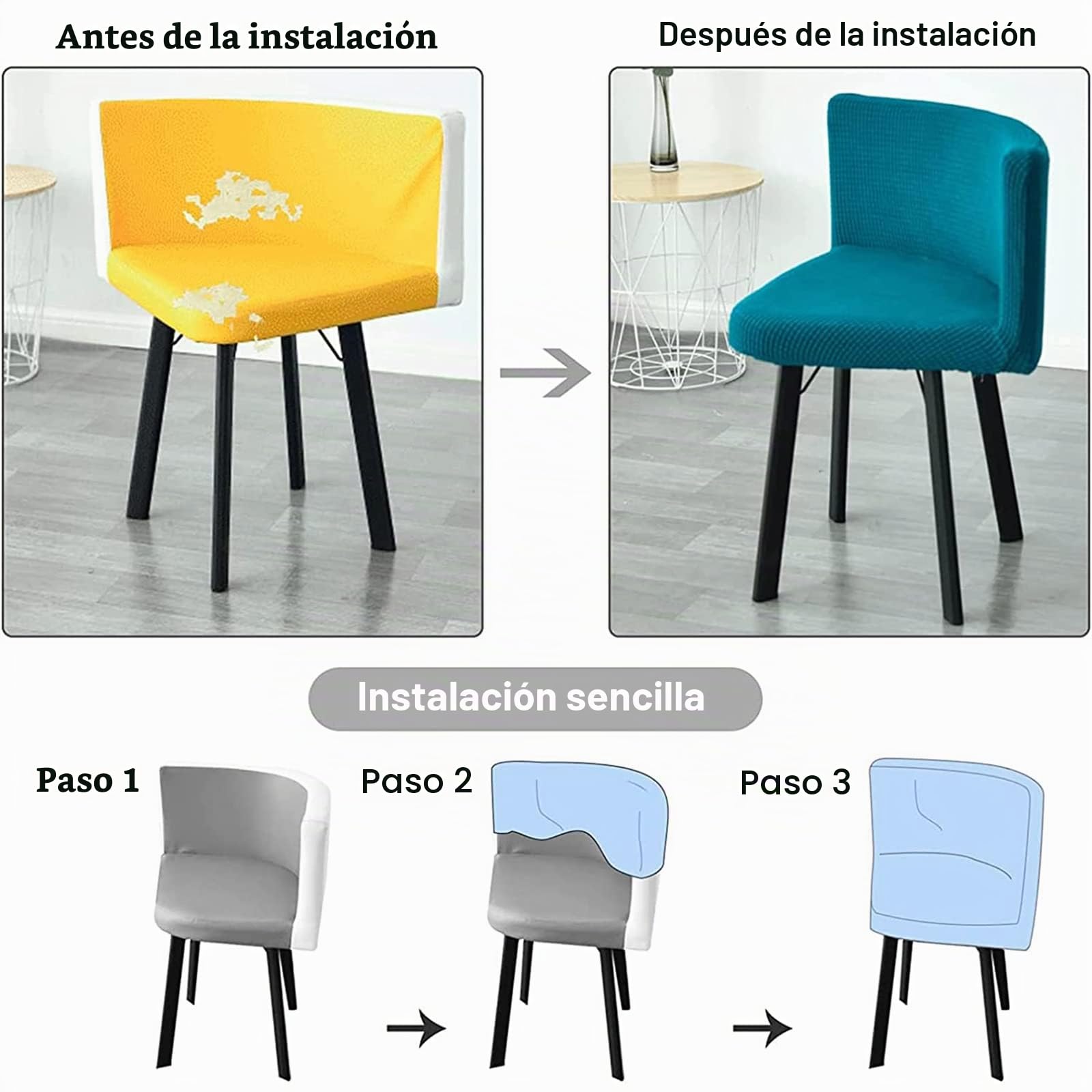 4 Piezas Fundas para Sillas de Comedor Triangulares, Fundas para Sillas Curvas Elásticas Lavables Extraíbles, para Oficina en Casa Hotel Café,H
