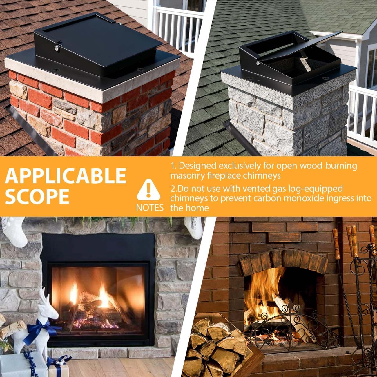 13"x13" Air Tight Chimney Damper - Double Seal Fireplace Damper Kit, Carbon Steel Chimney Draft Blocker for Wood-Burning Masonry Fireplaces Chimneys, Stops Drafts, Saves Energy & Blocks Rain/Snow