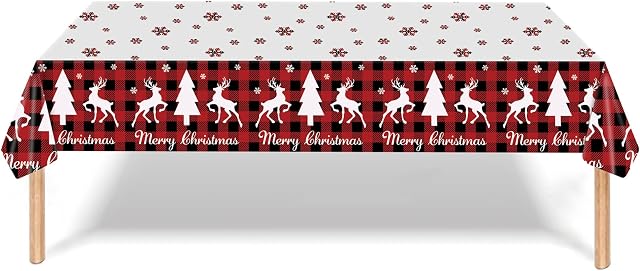 Christmas Tablecloth Plastic Table Cloth Waterproof Table Cloth Rectangular Party Table Cover for Christmas Decorations, Xmas Table Cloth Birthdays Party Supplies, Merry Christmas 137 x274cm