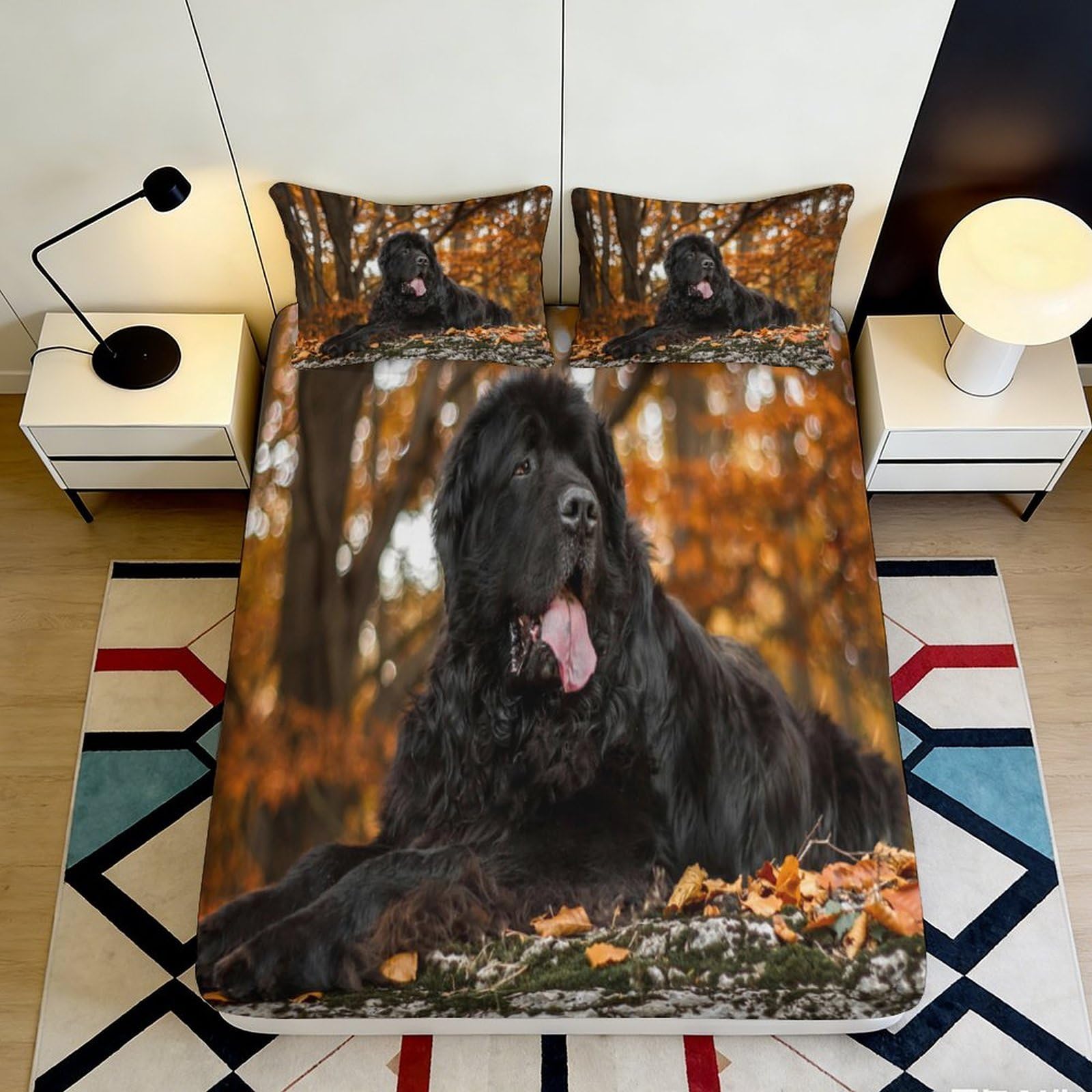 Jwndfkpvxzgl Style-8 3D Printed Black Dog Autumn Forest Fitted Sheet Microfiber Soft Mattress Cover For Bedroom Dorm Decoration 90X200x25cm
