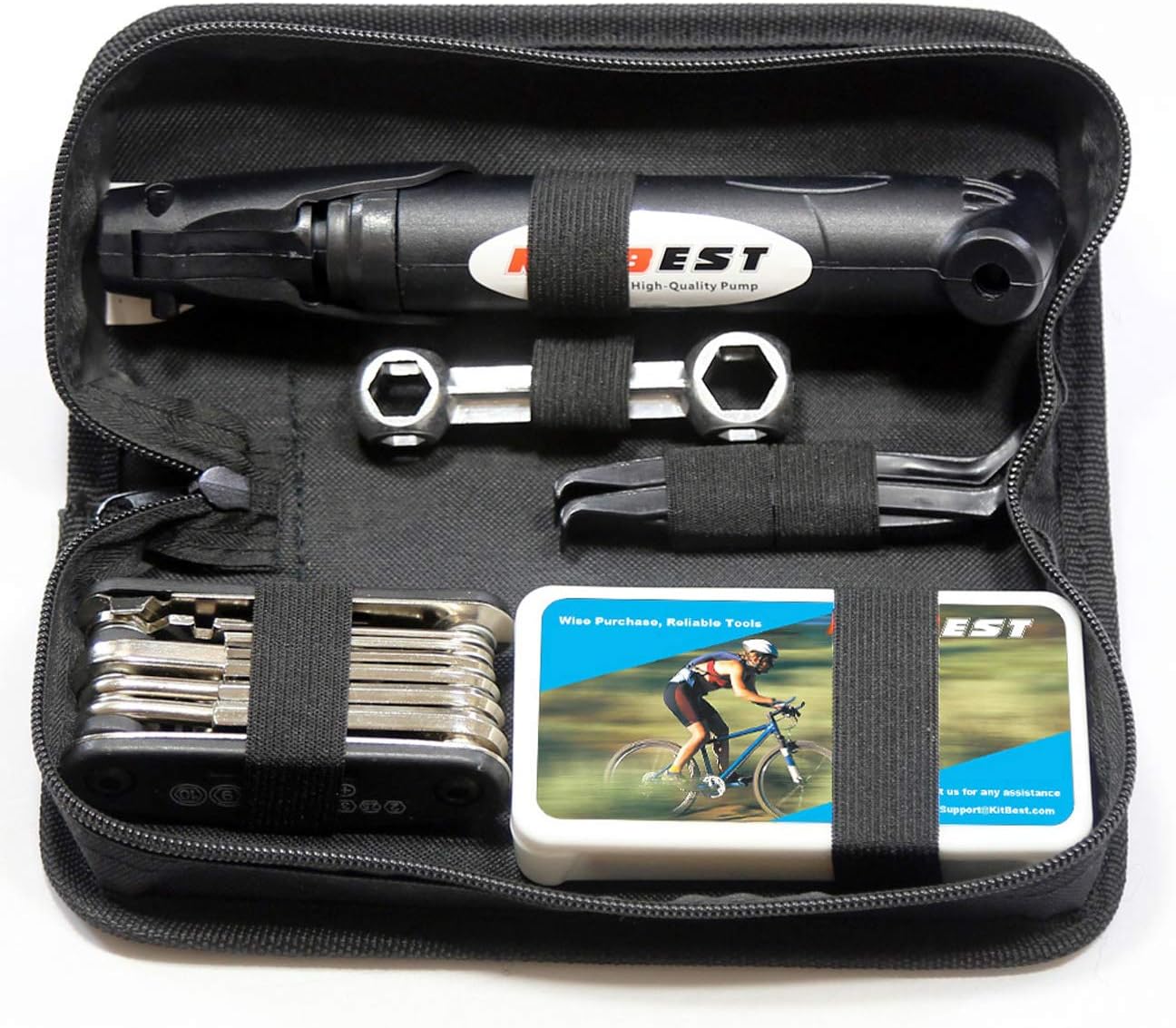 Kitbest Bike Repair Tool Kit, Bicycle Puncture Tire Patch Repair Tool Kit Contains 16-in-1 Bicycle Multi Tools, Portable Cycling Road Mountain Bike Accessories