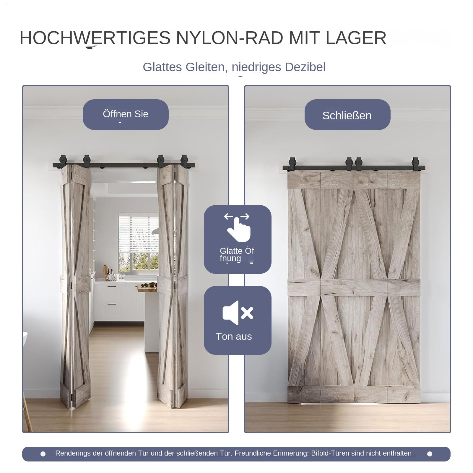 Kit de accesorios para puertas de granero, puerta plegable, kit de hardware para puerta corredera de 4,8 pies, juego de hardware en forma de T - Ruedas negras para armario - Accesorio para apartamento